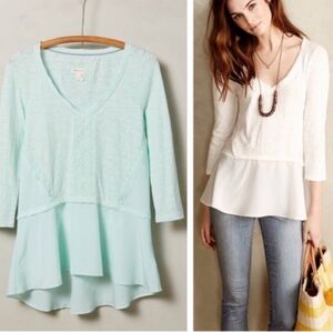 Meadow Rue Mint Green Lace Peplum Chiffon Top Medium